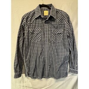 GC Blue Mens Vintage Collection Plaid Western Shirt Black Blue Pearl Snap‎ Large